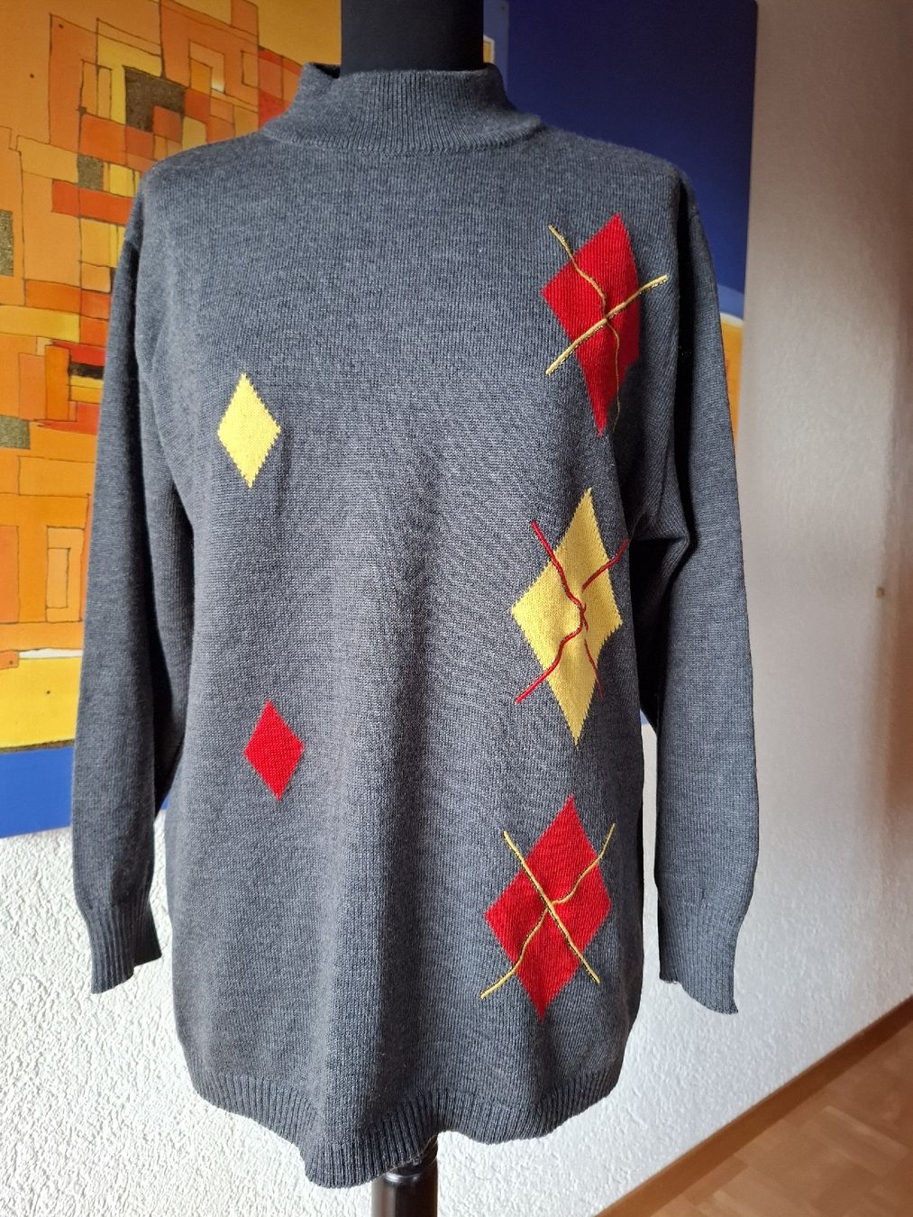 Maglioni & Felpe: Schoeller Strickpullover Gr. 42 Grau farbige Rauten nr 60 – Usato da Vinelz venduto da sonnenmond77 1