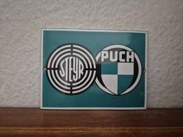 Emailschild Puch Steyr Halfinger Werkstatt Emaille Schild
