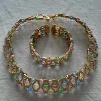 Vintage statement Halskette und Gliederarmband, Gold Pastell