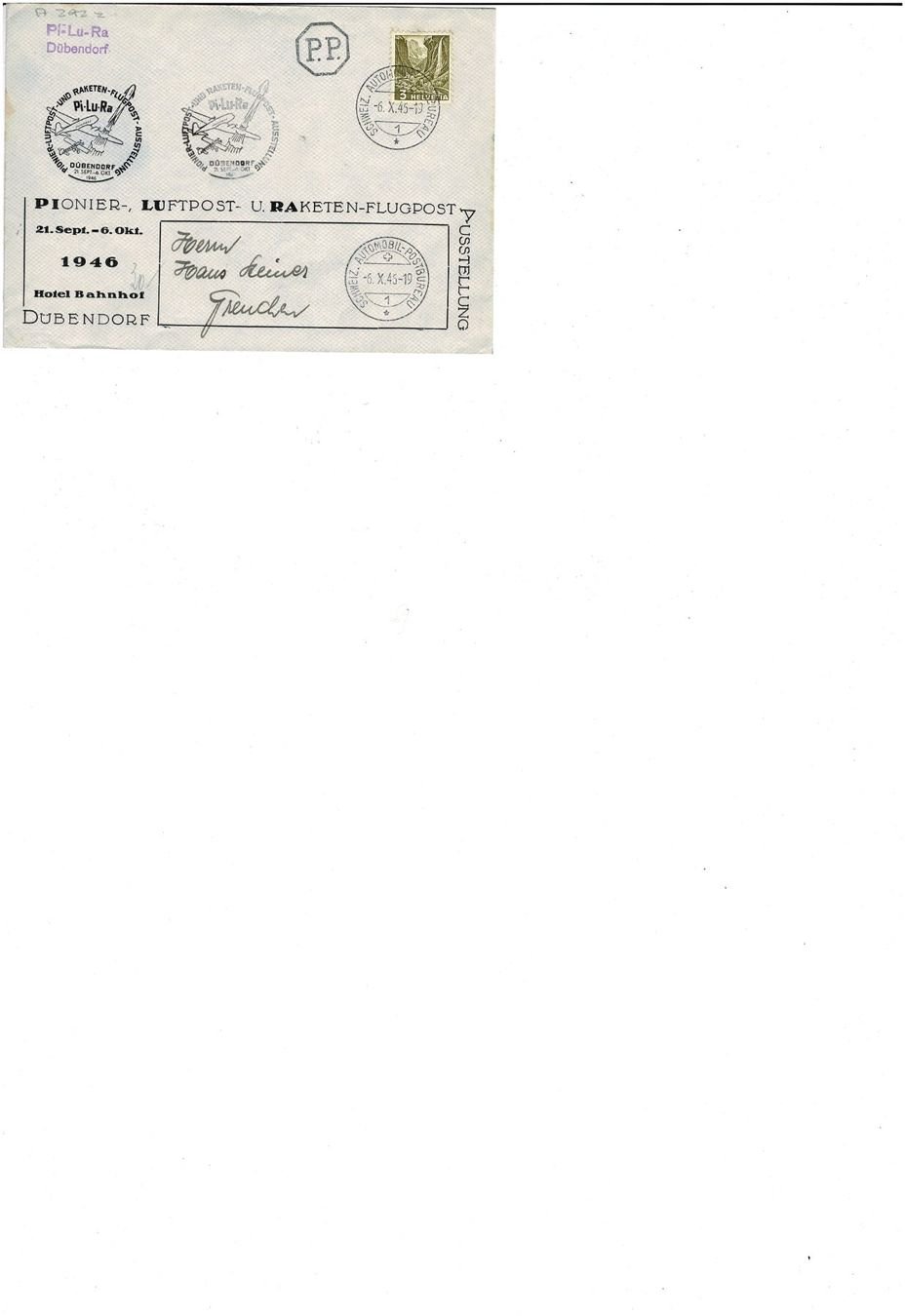 Tutti i francobolli: Pi-Lu-Ra 1946 Brief mit Flugstempel – Usato da Lausanne venduto da Whorvath