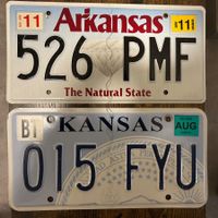 🇺🇸 U.S. 2x Autoschild (Arkansas, Kansas) - ORIGINAL 