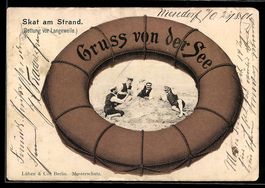 Grusskarten-AK Niendorf, Skat am Strand,