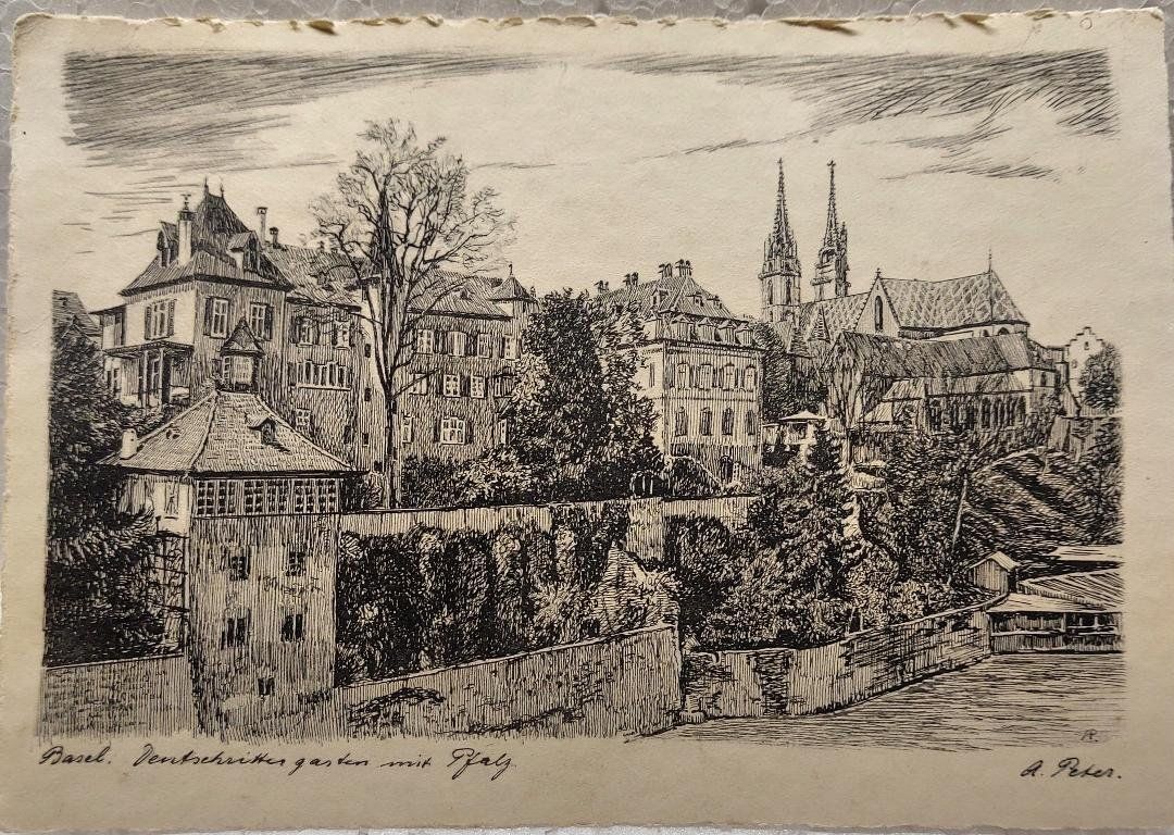 Cartoline postali: BASEL  -  Deutschrittergarten  mit  Pfalz – Usato da Delémont venduto da Domdom1