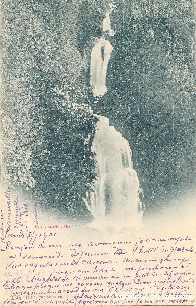 Cartoline postali: Giessbachfälle + 1901 Stempel Giessbach – Usato da Emmenbrücke venduto da teestube