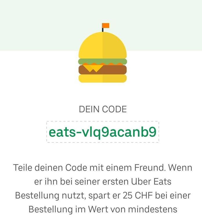 Uber eats Gutschein 25 fr. für die erste Bestellung Kaufen auf Ricardo