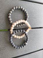 3 Armbänder Lava Perlen Steinoptik Kronenanhänger neu