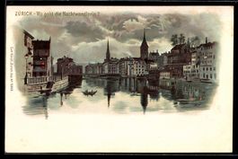 Lithographie Zürich, Künzli Nr. 5009, Ansicht der Stadt mit 