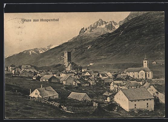 Cartoline postali: AK Hospenthal, Panorama, 1913 – Usato da Berlin venduto da bartko-reher