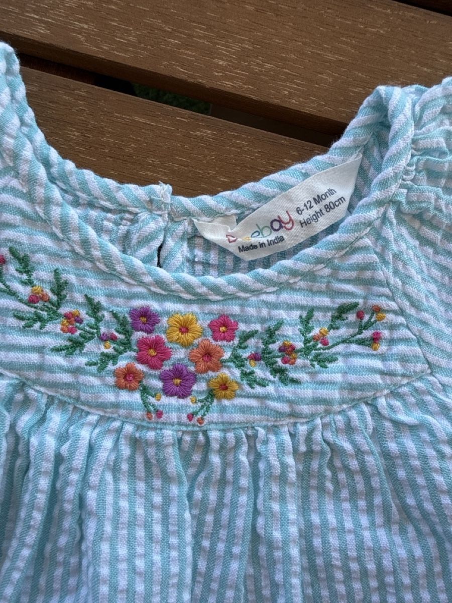 Kleider & Röcke: Robe bleu rayée fleurs  – Neu und originalverpackt aus Crassier von GGblue23515 2