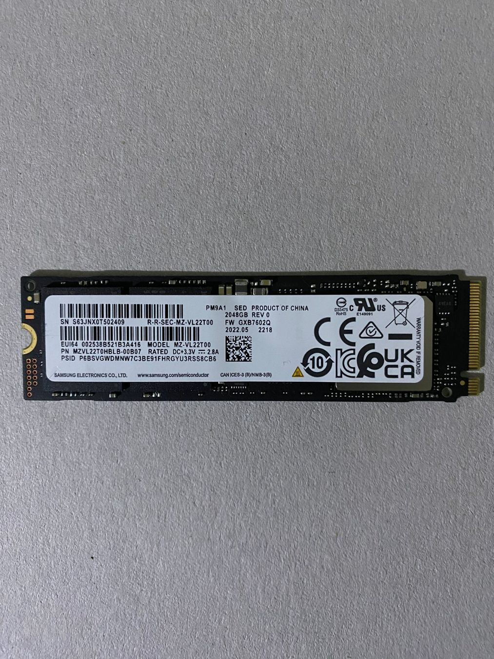 Samsung Harddisks: Samsung SSD PM9A1a M.2 2280 NVMe 2 TB – Gebraucht aus Bülach von samang 1