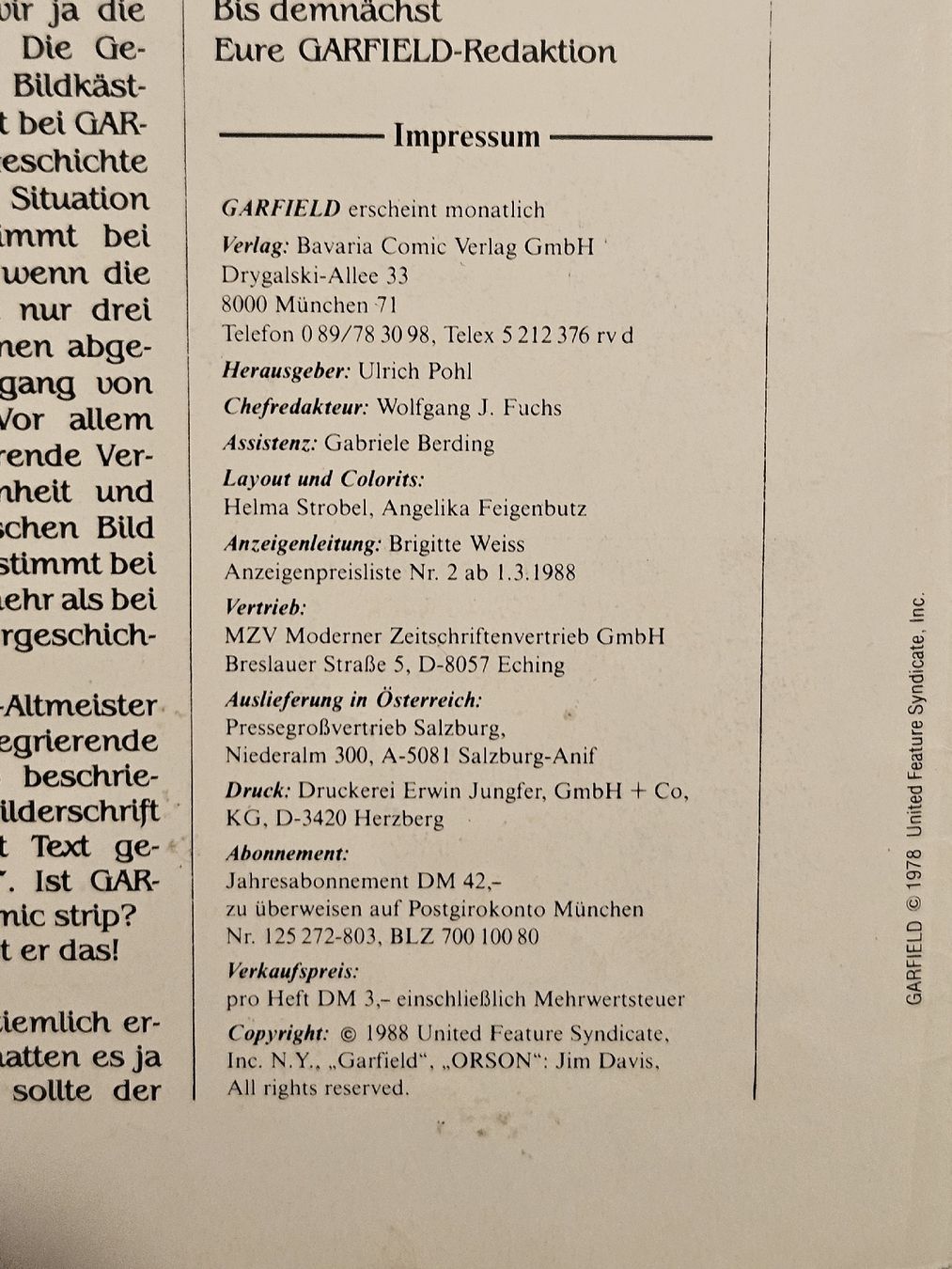 Comics: Garfield Comic Nr. 11/88 / #WT18 – Gebraucht aus Oberdorf BL von BaldenEagle 1