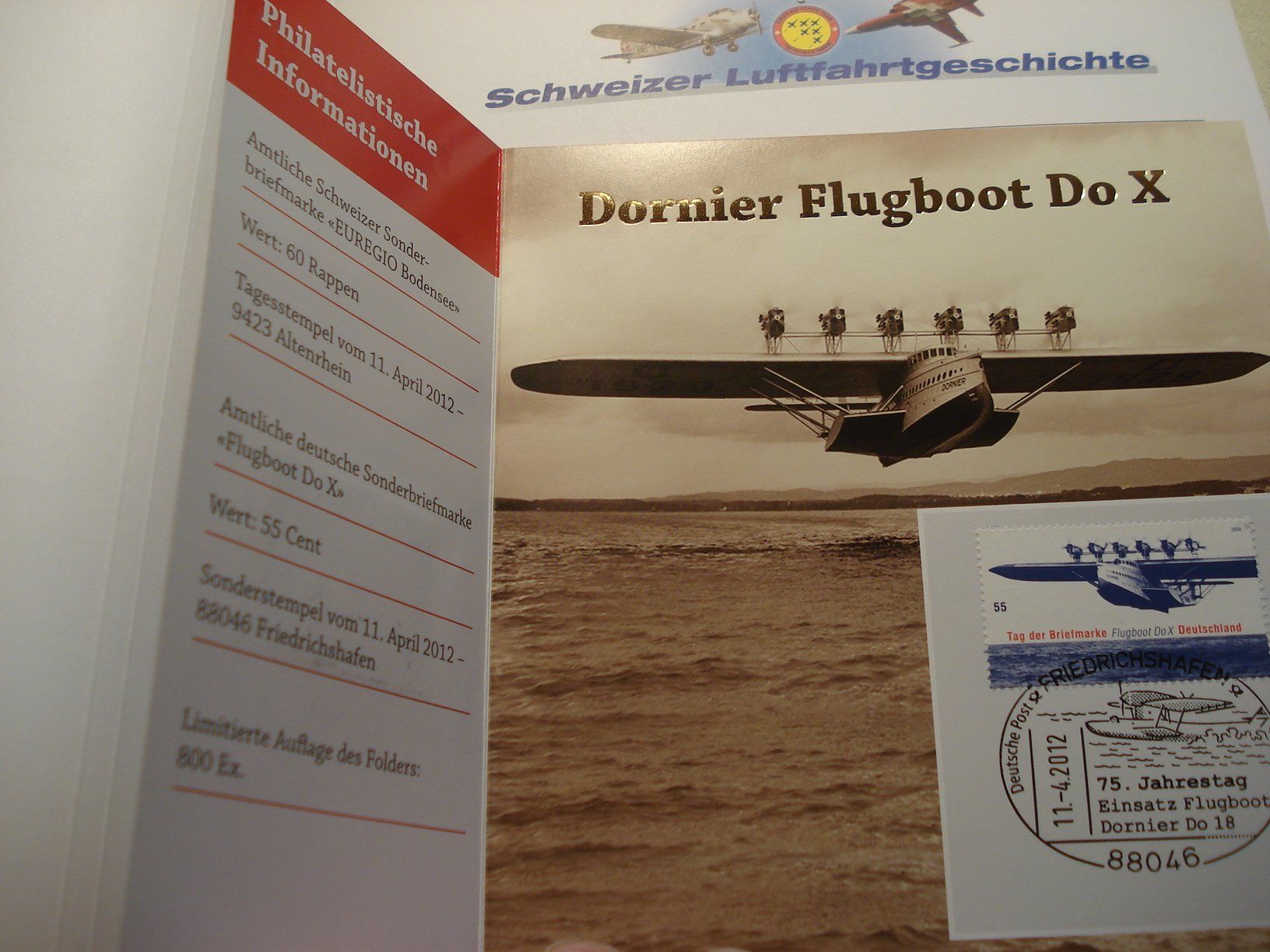 Alle Briefmarken: Folder Dornier Flugboot DoX, 2012, Schweiz-Deutschland – Gebraucht aus Niederwil AG von morostahu 1