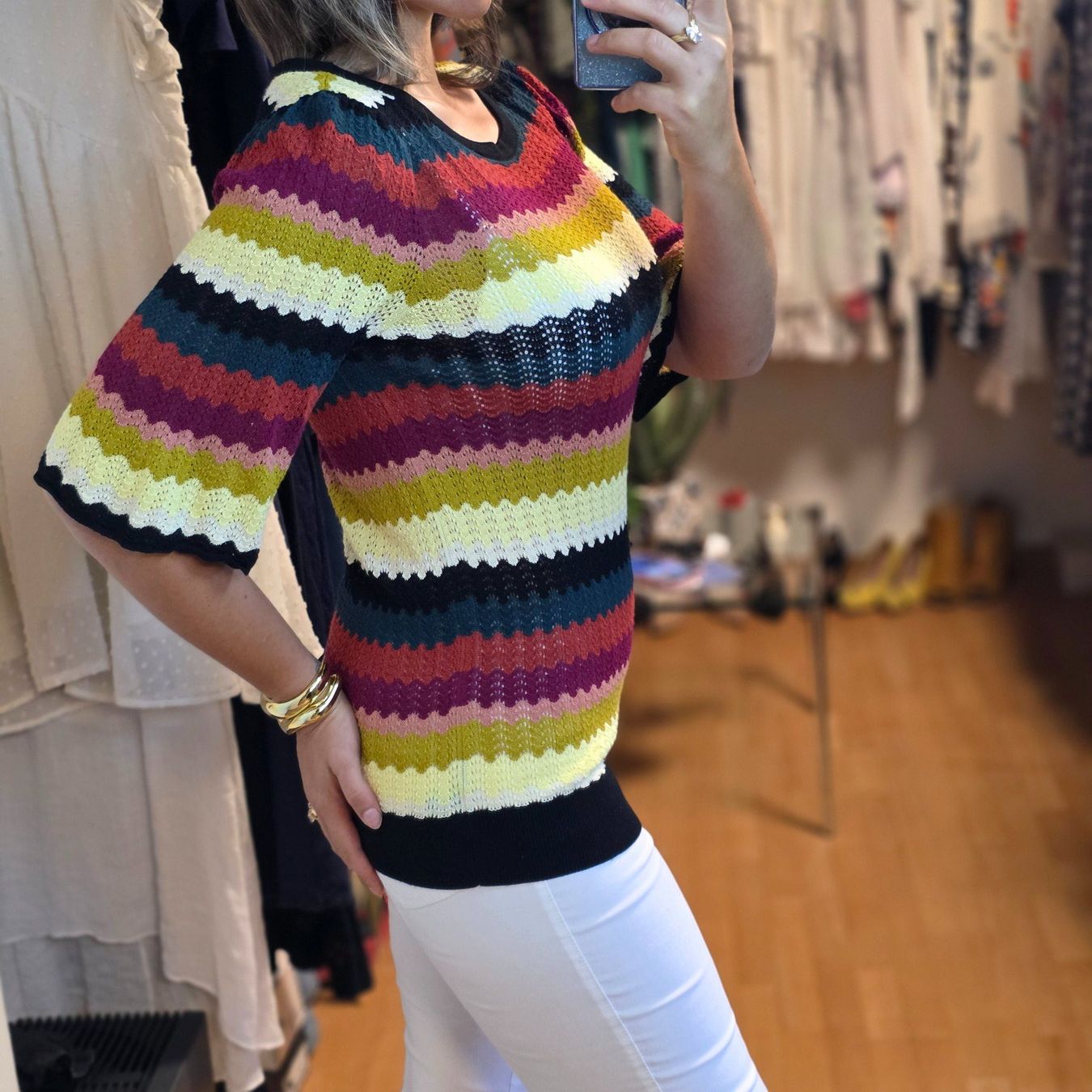 King Louie Camicette: King Louie Bunte Strickbluse M/L XL – Usato da Wald ZH venduto da CapLux 6