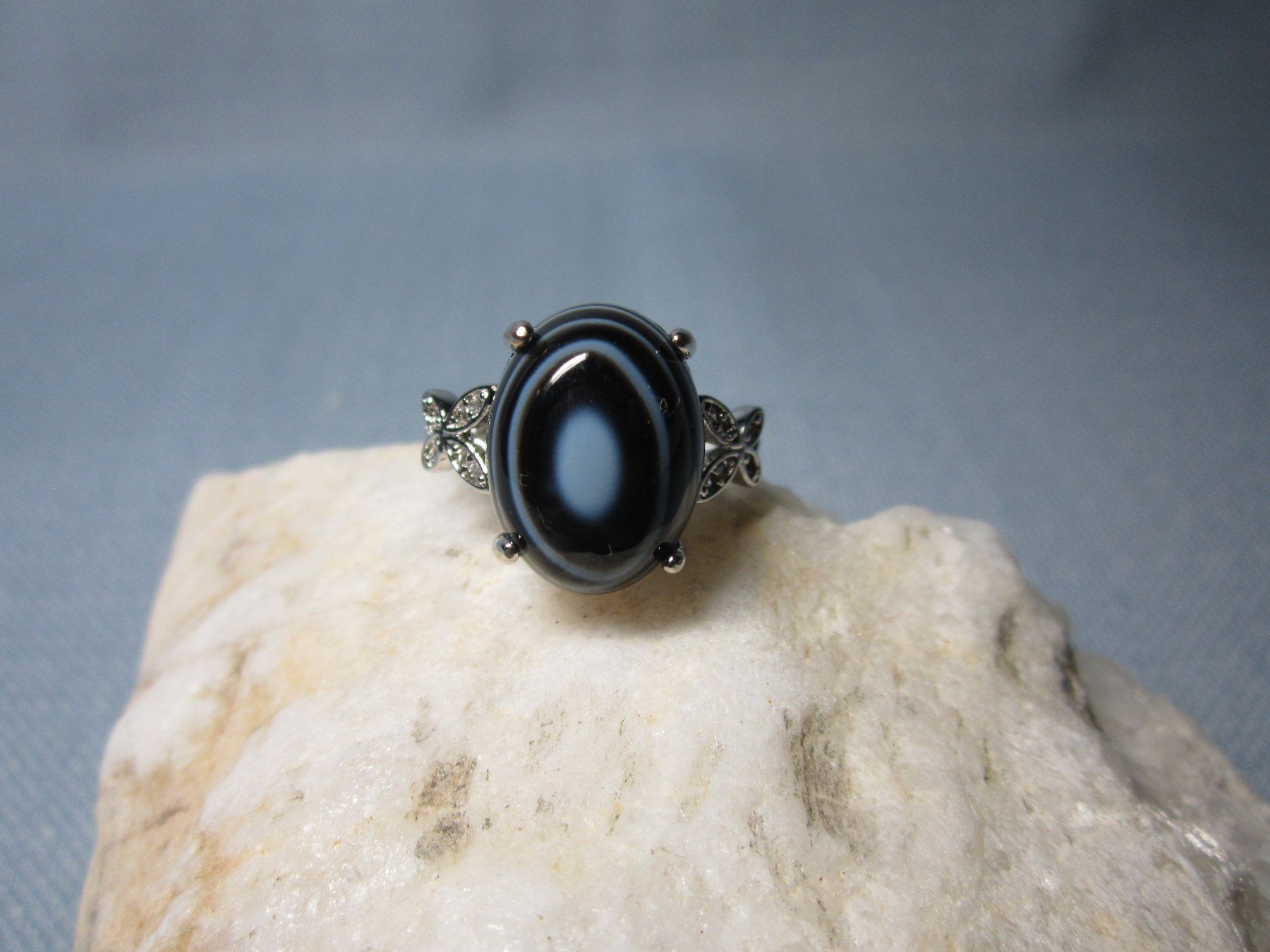 Ringe: Heilstein 925 Silberring: Schwarzer Achat gestreift – Neu und originalverpackt aus Laax GR von krippenfiguren-laax 2