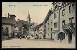 AK Burgdorf, Strasse Metzgergasse mit Neuer Apotheke B. Brög