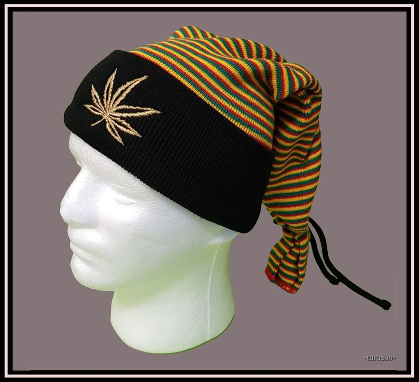 Copricapi, berretti & cappellini: Wintermütze / Zipfelmütze *Rasta-Cannabis* - Nr. J-616 – Nuovo (secondo la descrizione) da Winterthur venduto da --carabao--