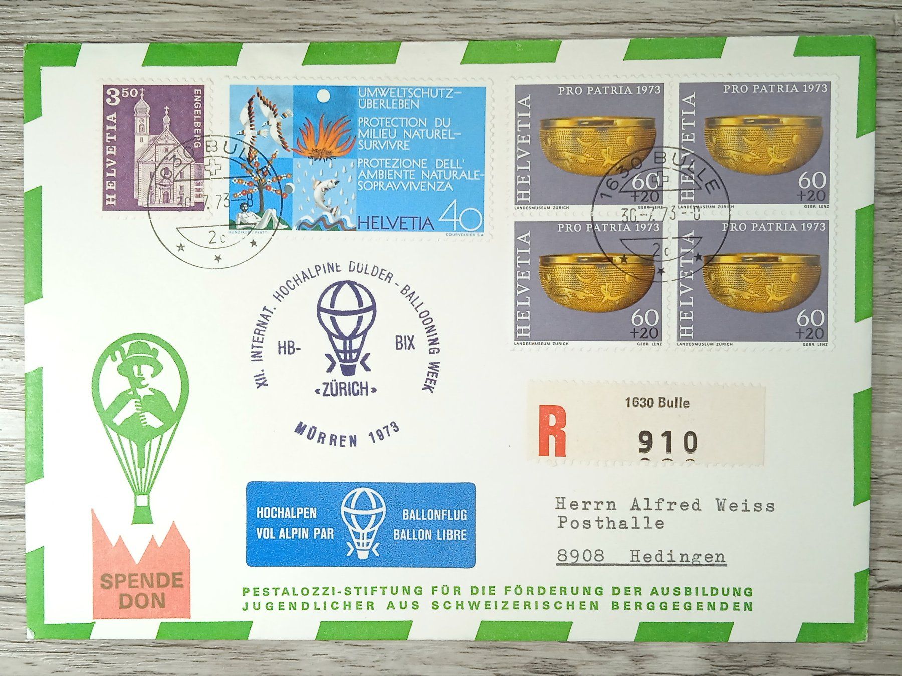Tutti i francobolli: TR12 Enveloppe + Timbre Suisse 1973 – Usato da Cousset venduto da Patrick_Collections