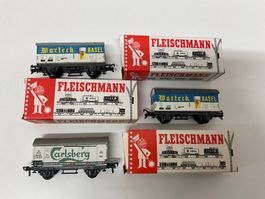 Fleischmann H0 5023/5026, drei Güterwagen, Bespielt