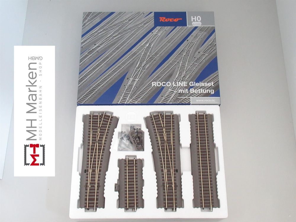 ROCO LINE – Kit De Rails E Avec Lit – 3 Rails Droits, 2 Aiguilles Gauche/droite, Découplage, Chandelles – Espace 250x105 Cm – Pour Trains Miniatures