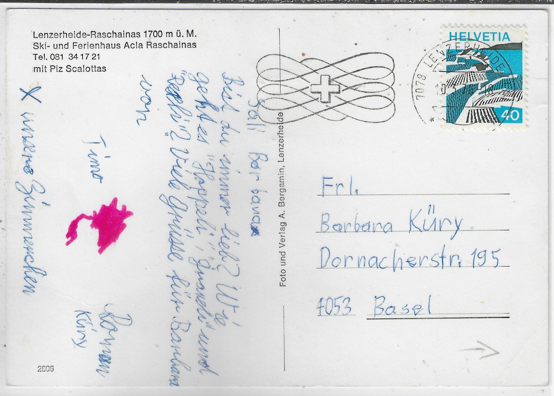 Cartoline postali: Ski- Ferienhaus Acla Raschainas - Lenzerheide – Difettoso da Ettingen venduto da Kartenplanet 1