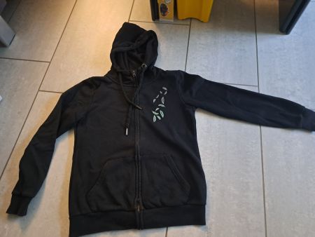 Schwarzer Zip Hoodie mit glitzer Federn-Print, Top!