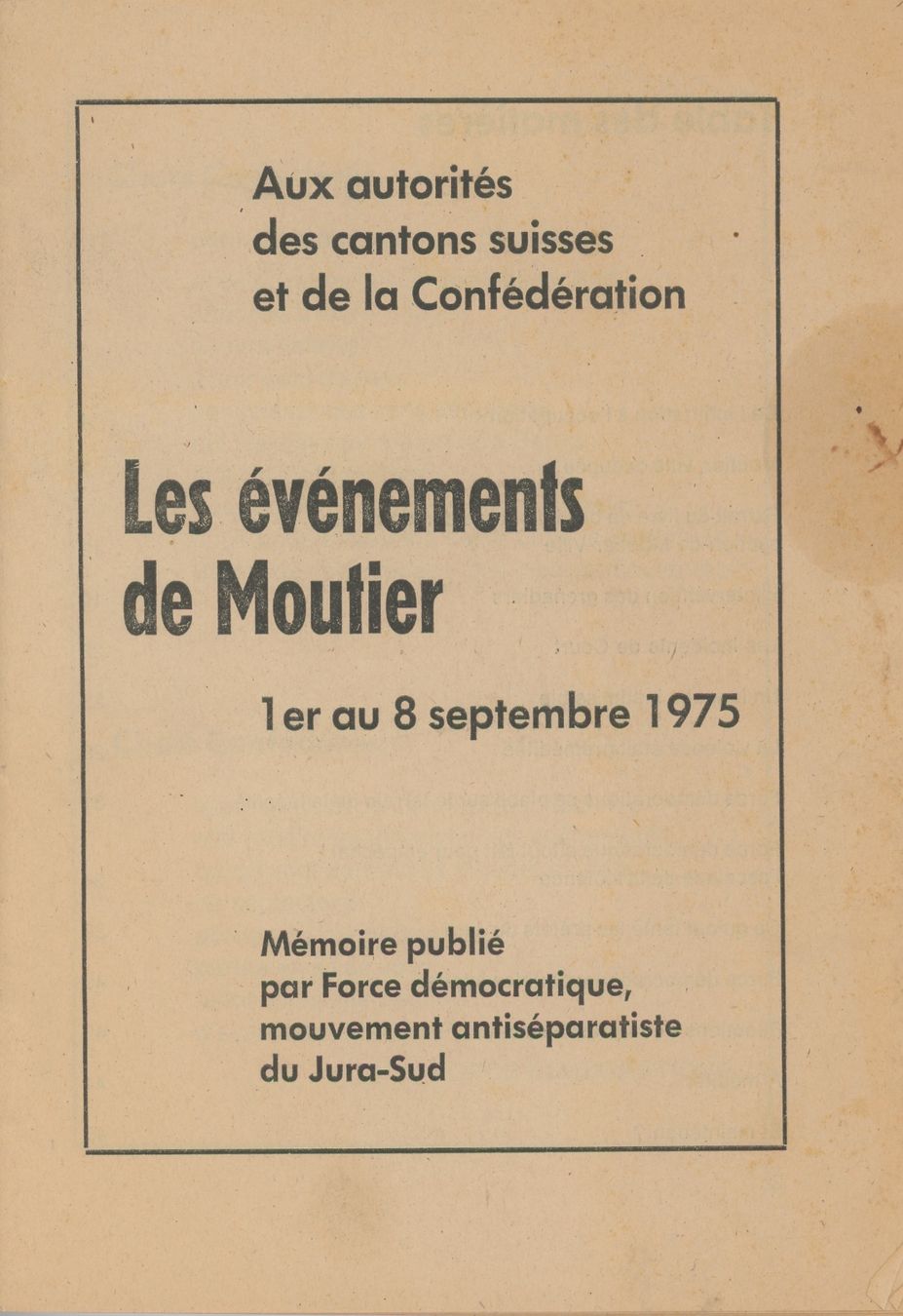 Bücher: Les événements de Moutier 1975 – Gebraucht aus Crémines von Falta