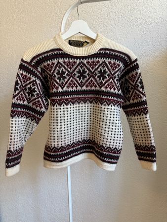 Pull laine blanc crème/noir/bordeaux Nordstrikke, t.XS/34