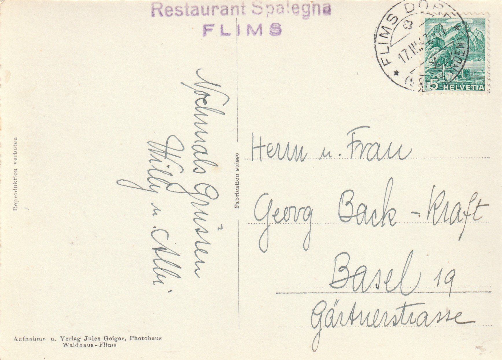 Cartes postales: Flims Restaurant Spalegna – D'occasion à Rorschacherberg par fratovi2 1