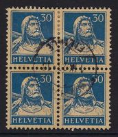 1924 Tellbrustbild 30 Rp. 4er-Block ⊞ gestempelt ʘ ZNr. 160