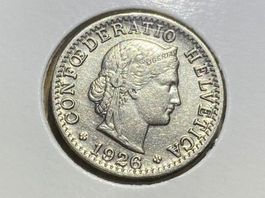 Schweiz 20 Rappen 1926 B in Münzrähmchen vzgl