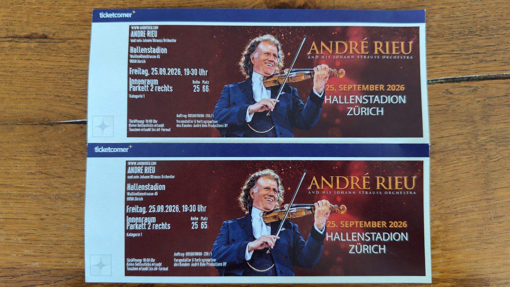 Tickets: 2x Ticket André Rieu – Gebraucht aus Grabs von Milmo-MW