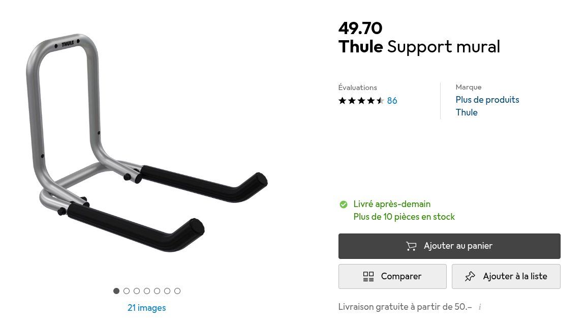 Cavalletti per biciclette: Porte-vélo mural Thule. Comme neuf – Usato da Crissier venduto da esn_m2qr 3