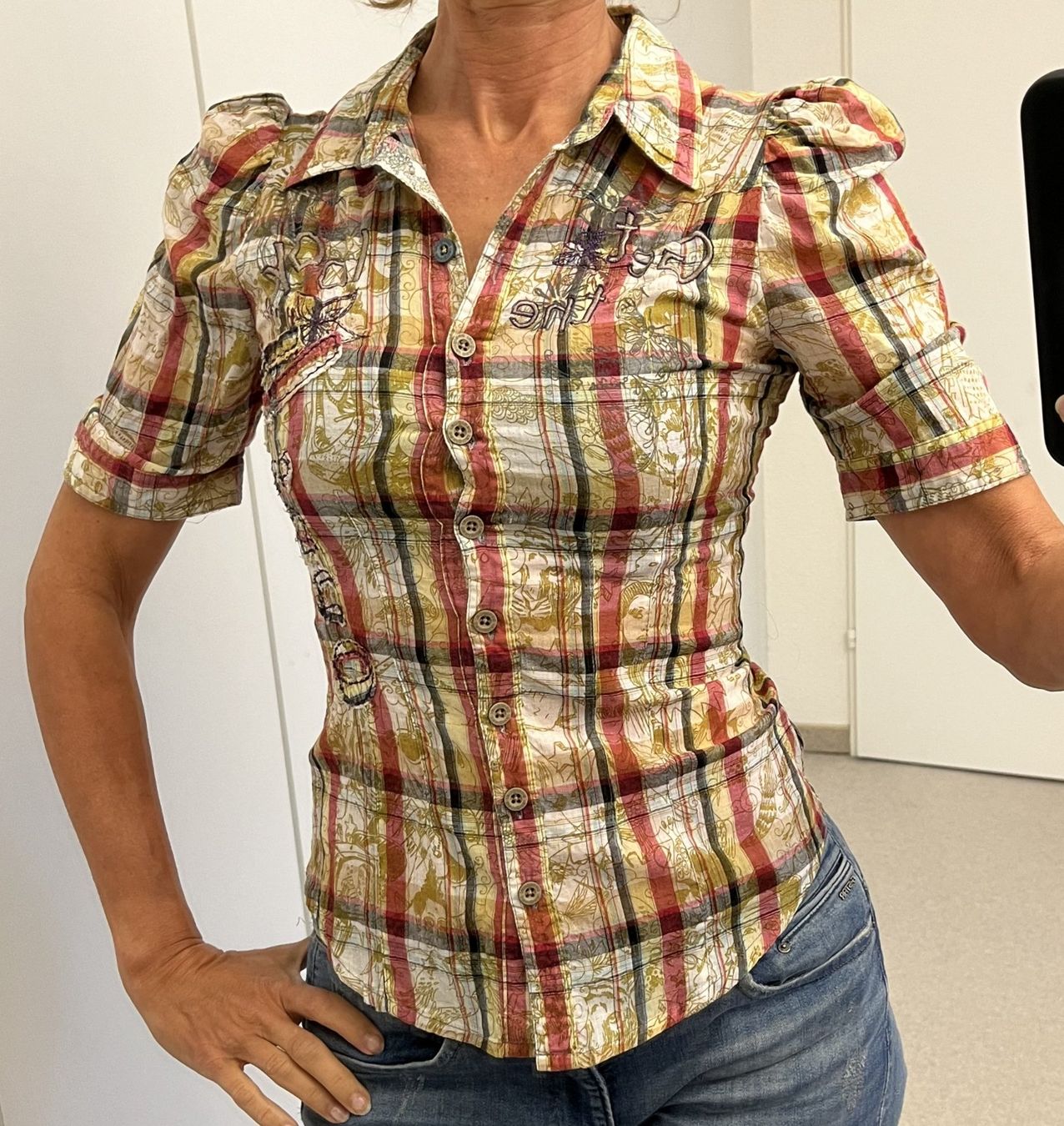 Desigual Camicette: Bluse kurzarm Desigual kariert Gr. S – Usato da Affoltern am Albis venduto da Blackrhythm