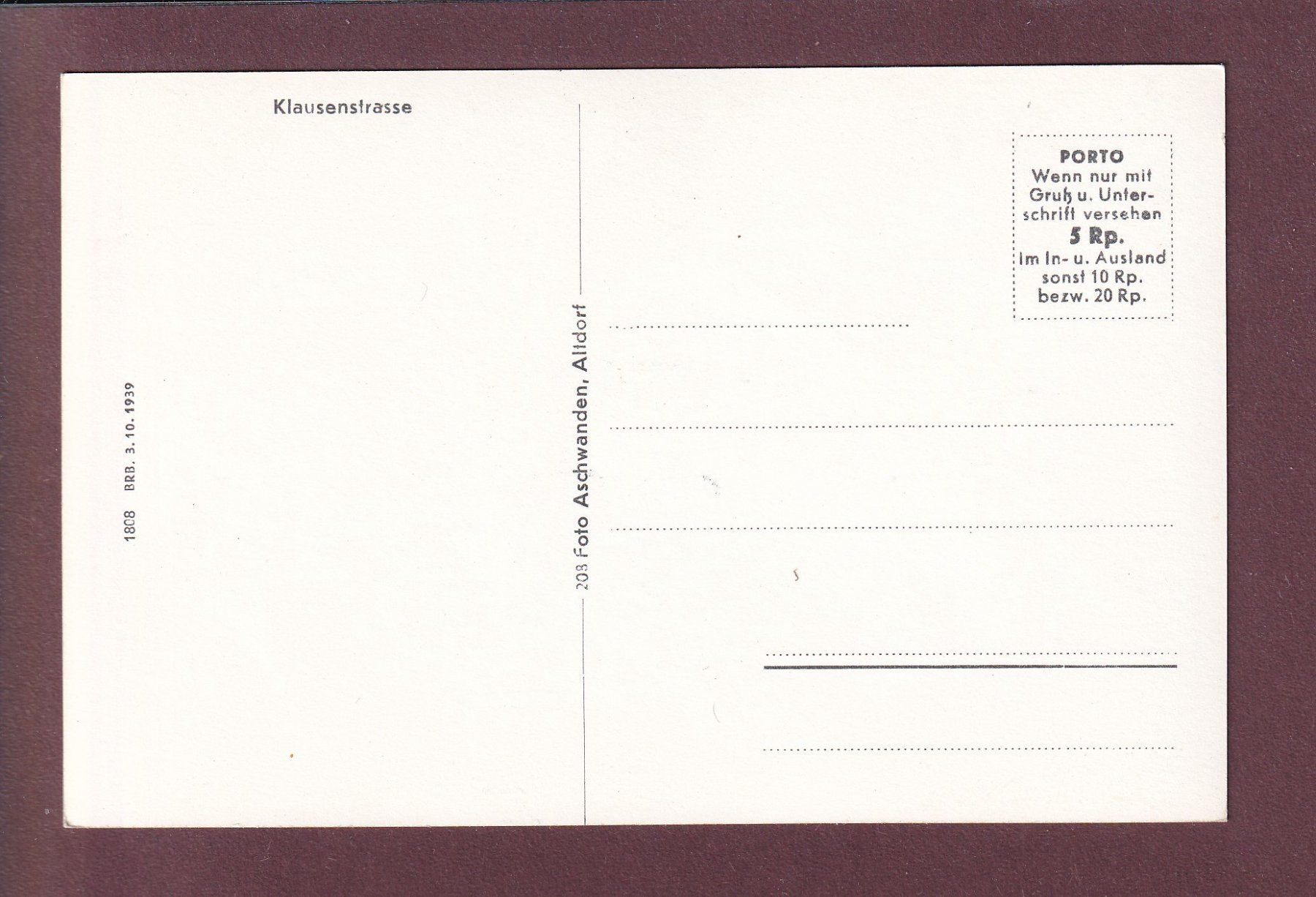Cartes postales: KLAUSENSTRASSE – D'occasion à Pully par nicecards 1