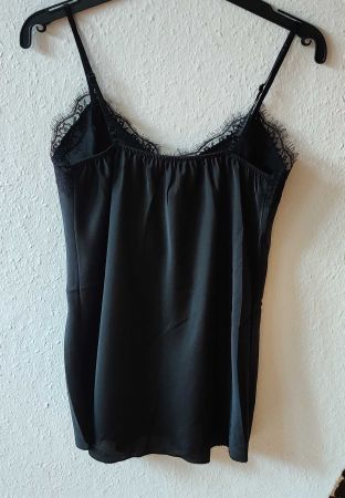 Top NEU AA 44-51 EG 36/38 Länge 61 cm Satin Spitze Schwarz