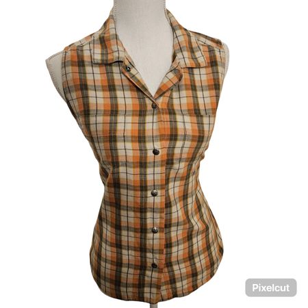 Ärmeloses Baumwollbluse mit Karomuster- 42