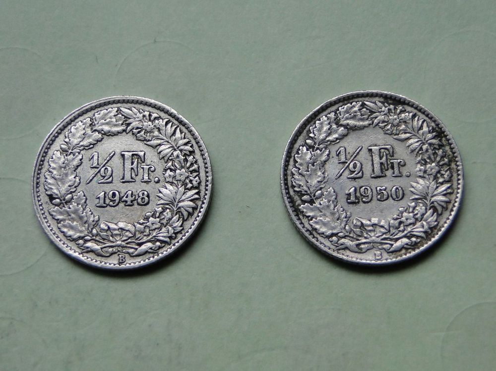 2x 1/2 Fr. (50 Rappen) 1948 + 1950 (Gebraucht) in für CHF 3 – mit ...