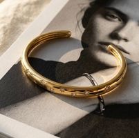 Bracelet jonc doré étoiles 56mm acier inoxydable neuf