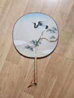 Asiatischer Fächer, Kranichmotiv, handbemalt, Ø 20cm