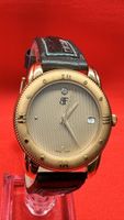 Herren Uhr BLANCHEFONTAINE vergoldet Datum 1991 Lederarmband