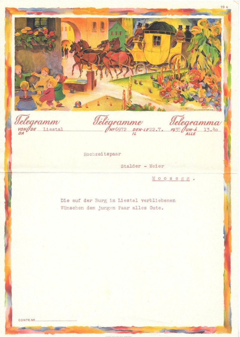 Documenti: Telegramm schön illustriert 22.7.1935 – Usato da Olten venduto da clotaldi