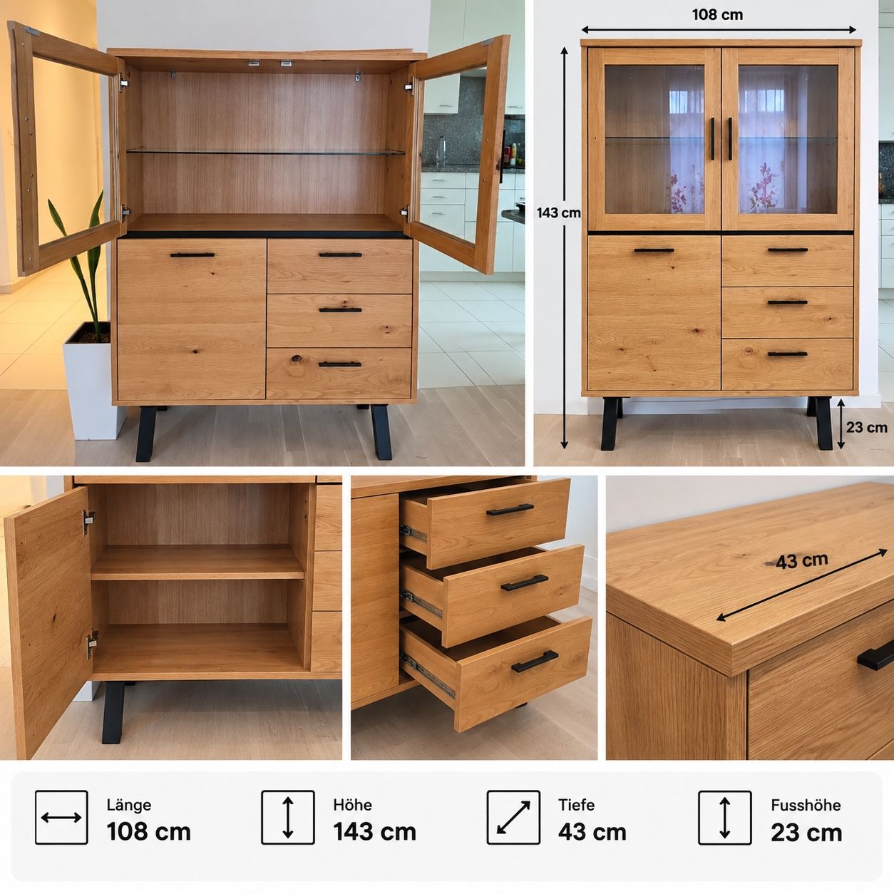 Jysk Set di tavolo e panche: 3er Möbel-Set: Esstisch, Sideboard & Vitrine – Usato da Buchs ZH venduto da foli01