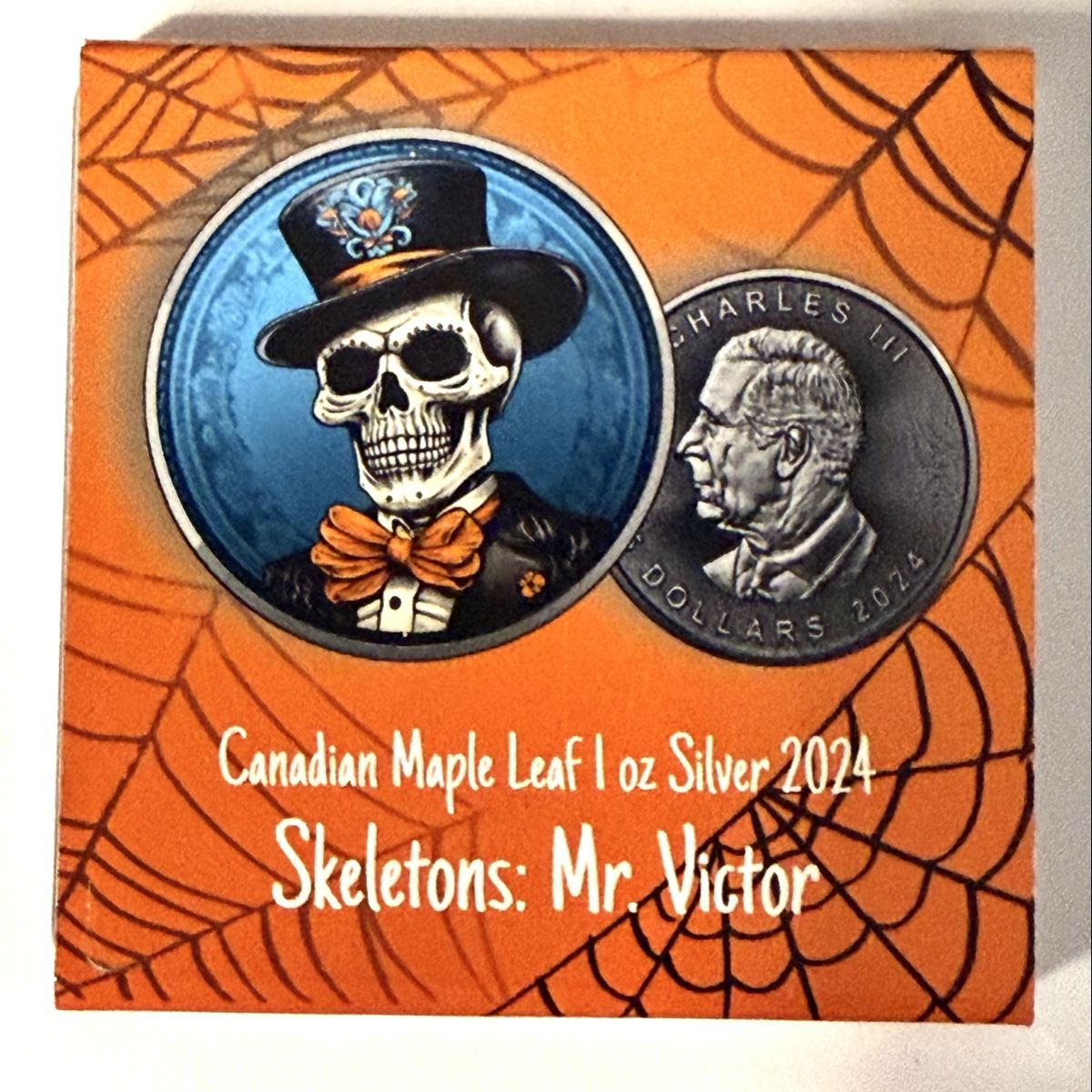 Tutti le monete: Maple Leaf 2024 Mr. Victor Skeleton 1 oz Silber-Lim 200 – Nuovo (secondo la descrizione) da Zürich venduto da Circle-9-Coins 3