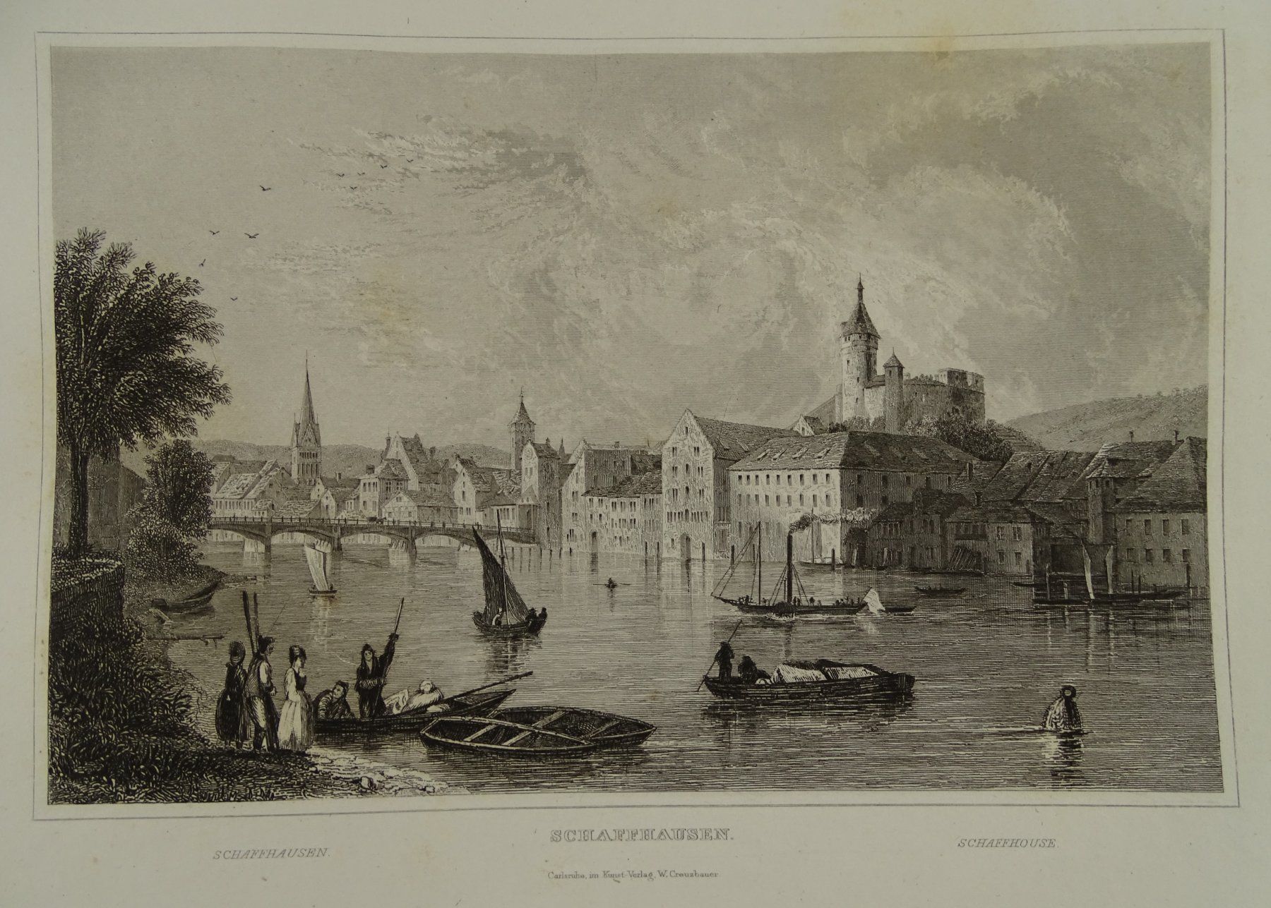 Stiche: SCHAFFHAUSEN, STAHLSTICH 1836/1838 – Gebraucht aus Grüningen von Kartensammler