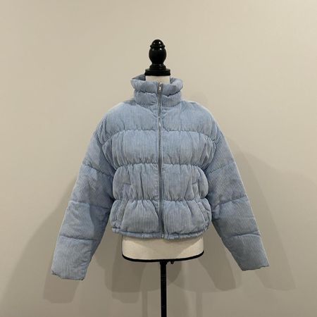 Hollister Puffer Jacke hellblau Cord Grösse M Damen