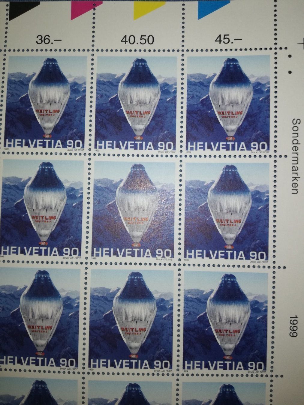 Alle Briefmarken: 1 Bogen Breitling Sondermarke CH 1999 – Neu und originalverpackt aus Winterthur von Tinot