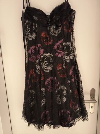Schwarzes Sommerkleid Gr. 38 /40 Blumenmuster - Tüll -