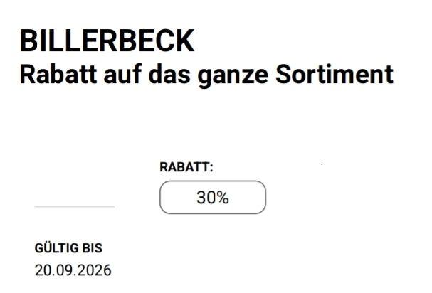 Buoni: Billerbeck 30% Rabatt Gutschein Code auf alles – Nuovo e nell'imballaggio originale da Volketswil venduto da nibin99