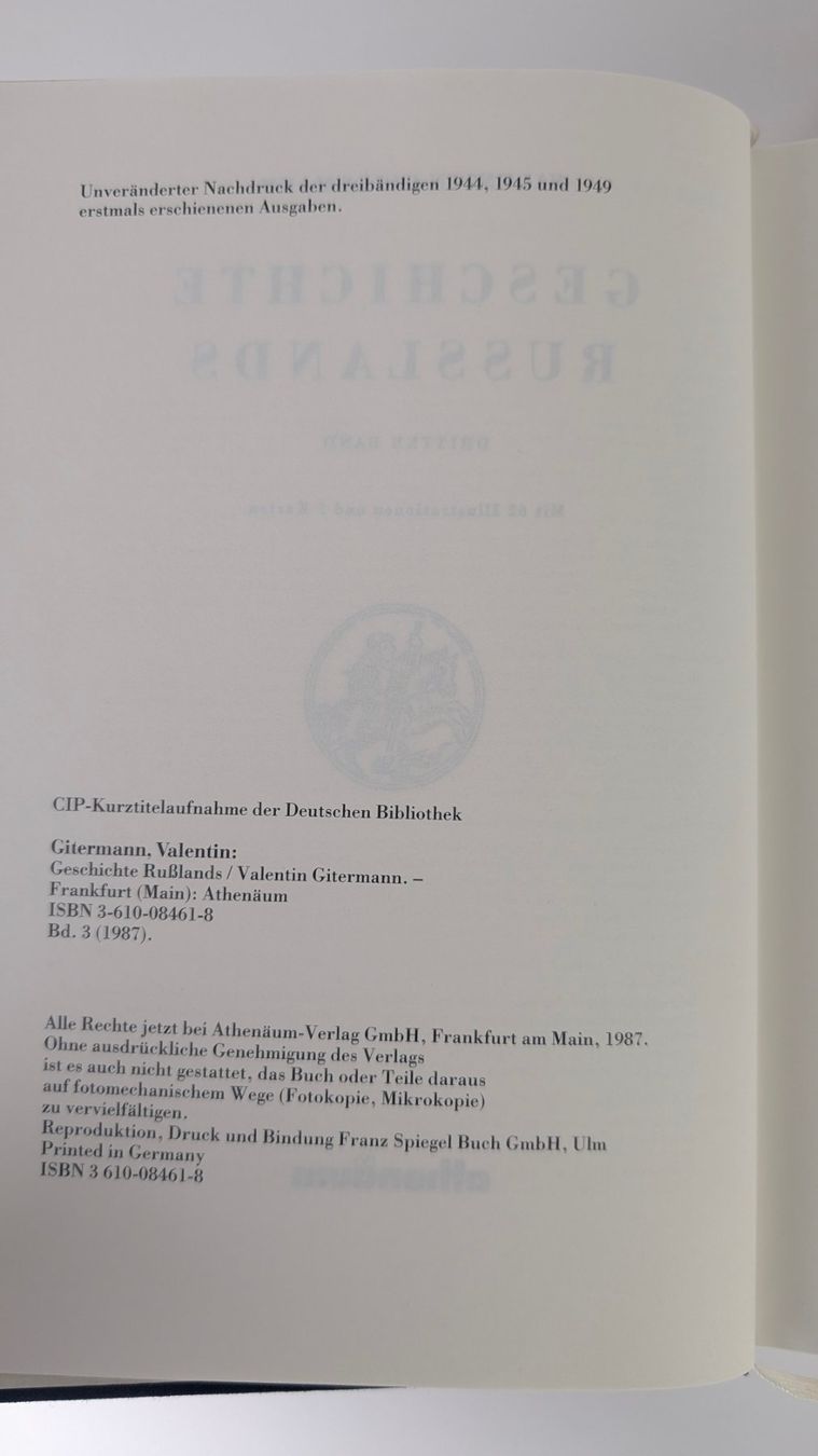Bücher: Geschichte Russlands Valentin Gitermann 3 Bände 1987 – Gebraucht aus Zürich von 1.Simon 7