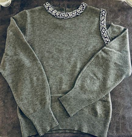 Grey knit sweater with crystal-embellished  ATTIC  TRICOT